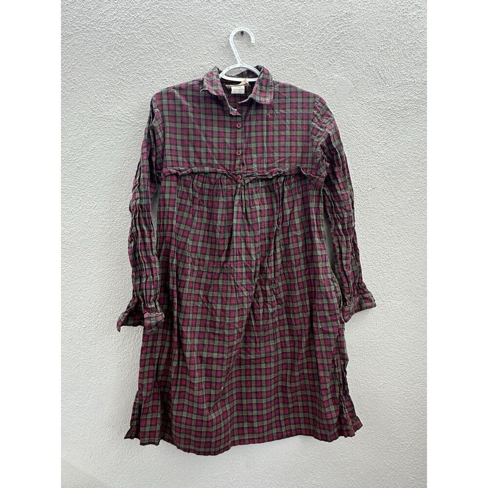 Peaches My Love Womens Dress Size 7-8 Red Green Plaid Long Sleeve Vintage